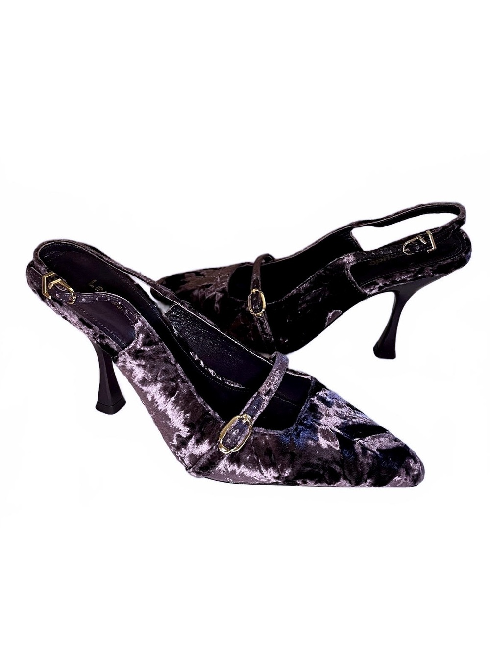 Larroude Ines Hi Pump Purple Velvet Pointed Toe Slingback Heels Women’s 8.5
